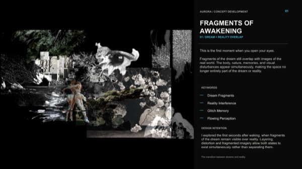 Bảng ý niệm 01, Fragments of Awakening: cắt dán của cô về những giây đầu tiên sau khi tỉnh giấc, hình ảnh giấc mơ vẫn còn chồng lên căn phòng thực.
