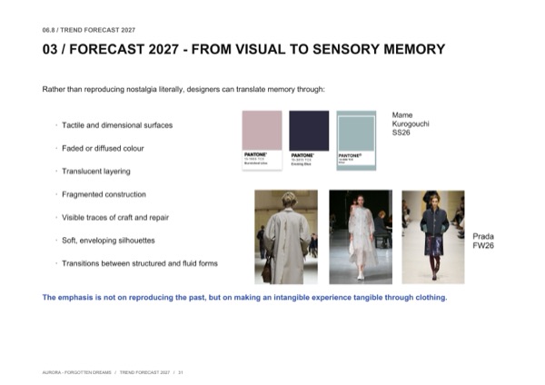 Dự báo 2027, từ ký ức thị giác đến ký ức giác quan: Mame Kurogouchi SS26 và Prada FW26 được tham chiếu xuyên suốt ba bức ảnh.