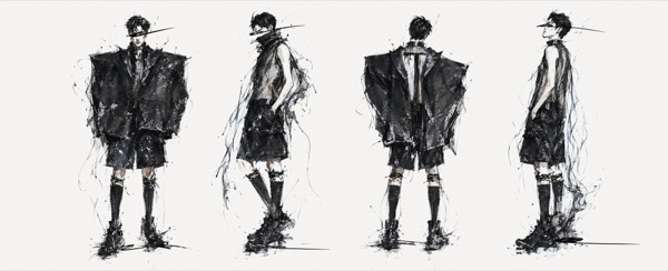 Look C illustration plate, four views of the menswear look.