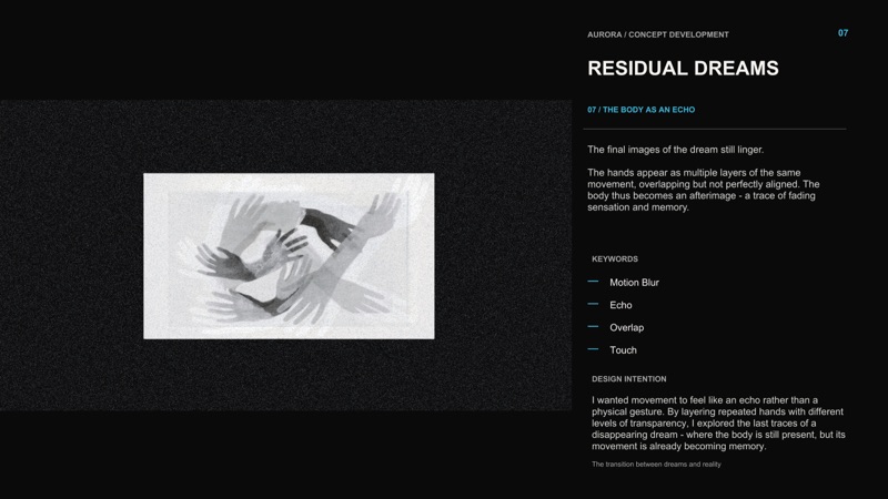 Concept board 07, the same chapter resolved as painted hands, the quietest image in the sequence.