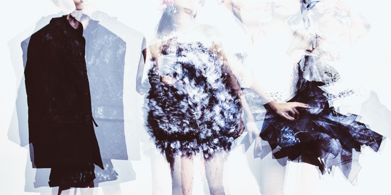 Double exposure of the line up, the collection dissolving the way the concept describes.