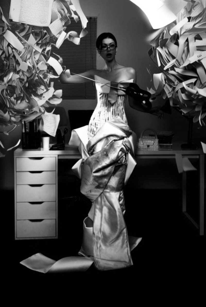 Black-and-white film-strip stills with flying papers from the AI-made short video
