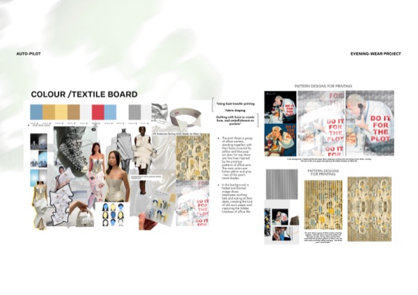 Colour and textile board: trend colours, runway reference, retro comic prints.