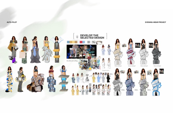 Design ideation illustrations exploring accessory and silhouette directions.