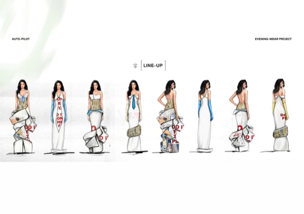 Eight-look line-up sketch sheet for the full collection.