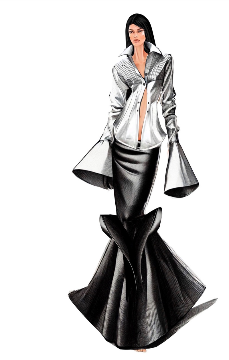 Front illustration of the look in marker style