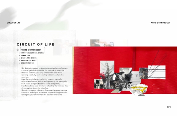 Project title spread: Circuit of Life, on Hanoi's tangled electrical wiring.