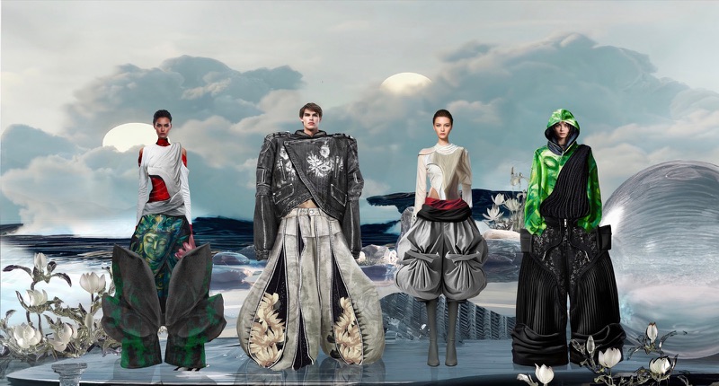 Moonlit seascape line-up collage of four finished looks