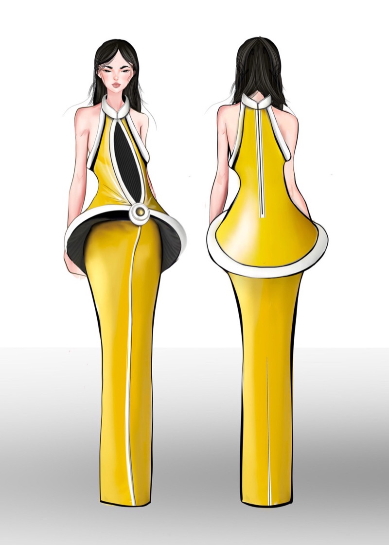 Front and back illustration of the peplum-ring look