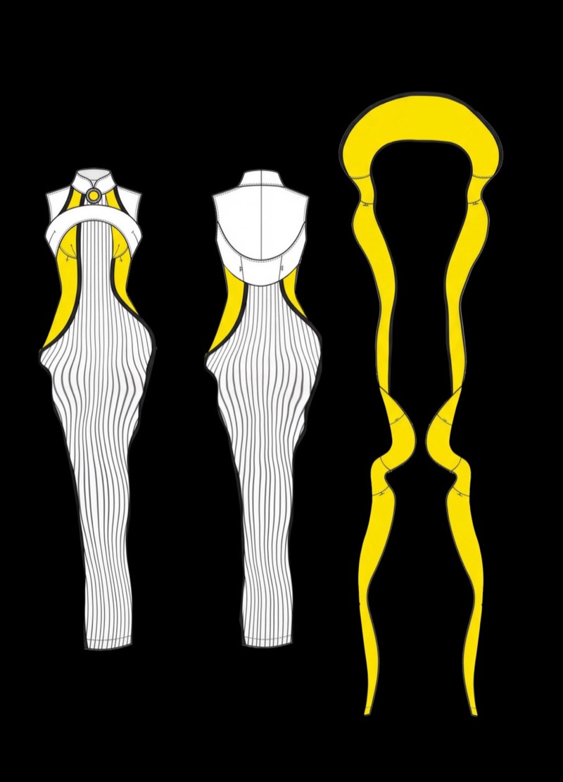 Technical flat of the hero dress with the wavy-trim pattern schematic