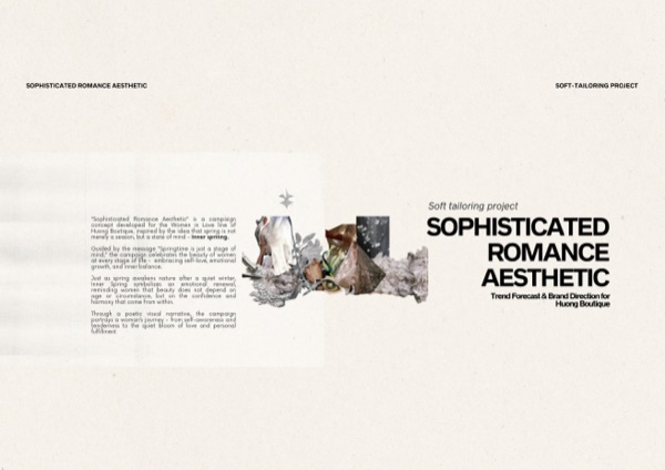 Project title spread: Sophisticated Romance, a brand campaign for Huong Boutique.