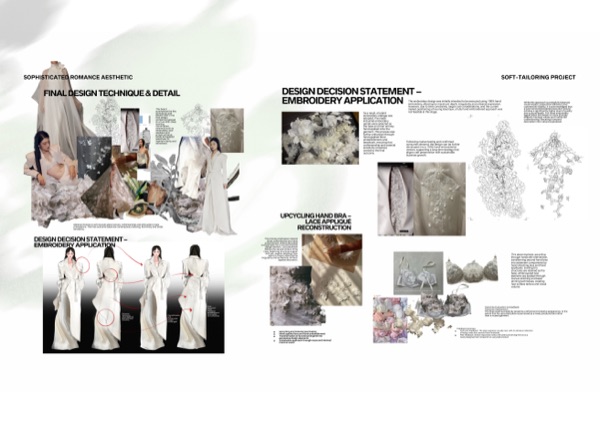 Final design technique: embroidery application and upcycled lace-bra reconstruction.